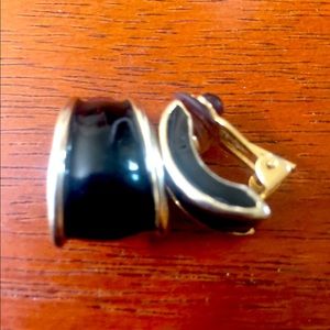 St John gold tone and black enamel clip earrings
